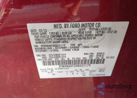 2013 Ford Flex Limited from USA, damaged, VIN 2FMHK6DT2DBD31179